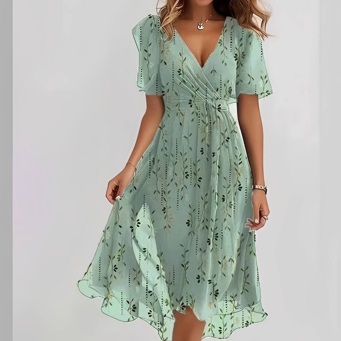 Gemma - Stylowa sukienka midi z krótkimi rękawami dla kobiet