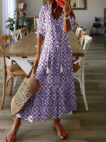 Domitille - Stylowa sukienka z dekoltem V, luźna dla kobiet