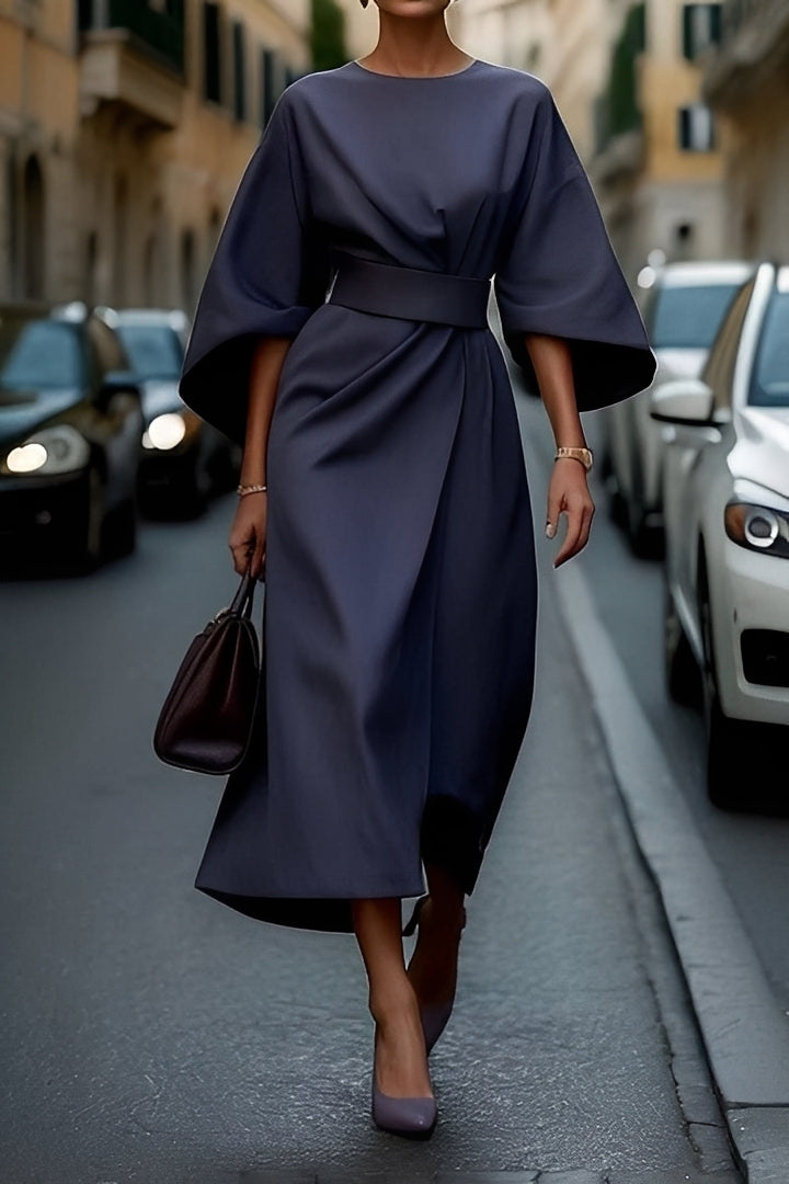 Nicole - Stylowa midi sukienka z bufiastymi rękawami dla pań
