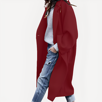 Camellia - Luźny długi płaszcz wełniany dla kobiet