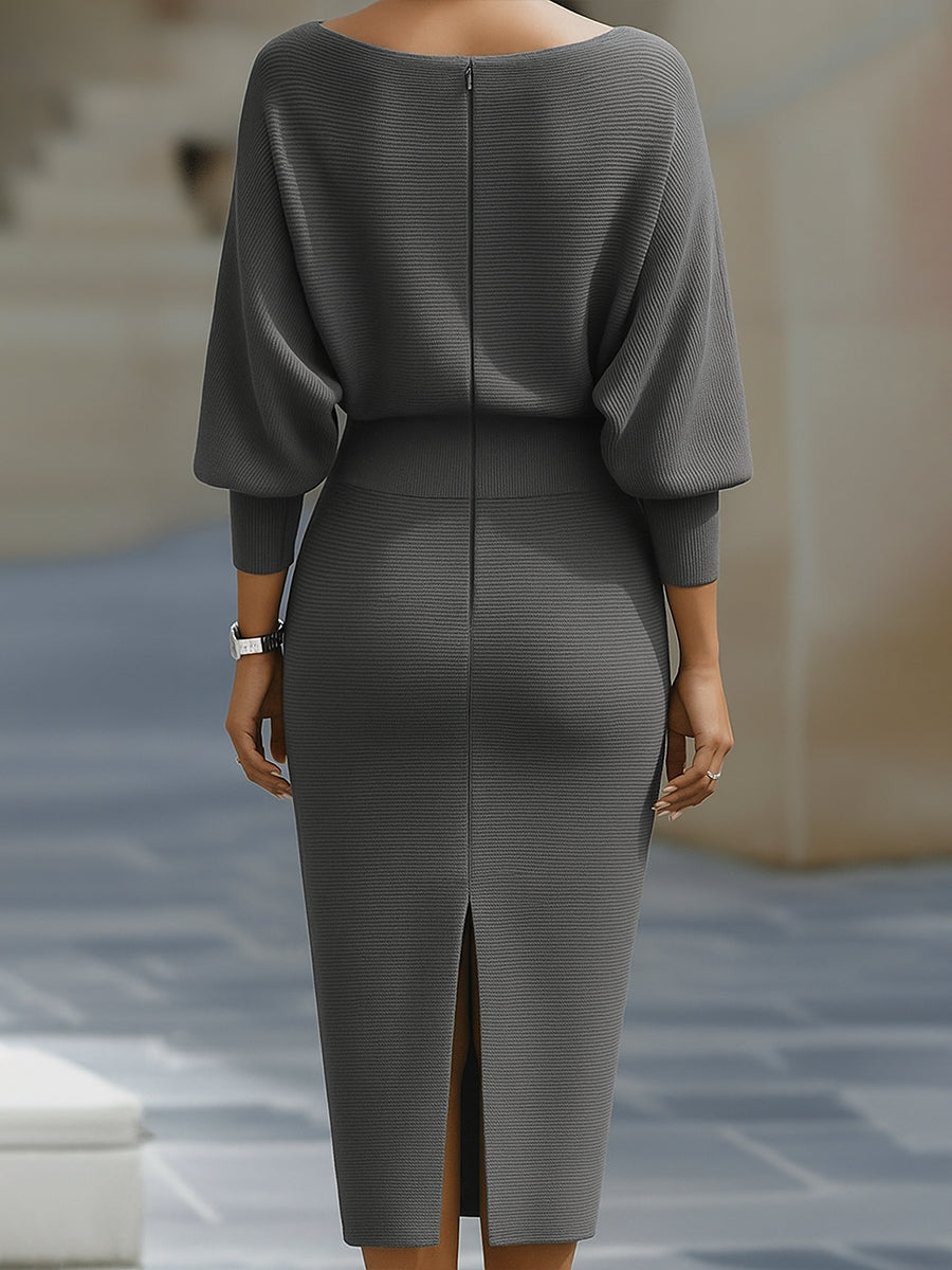 Wendy - Wyrafinowana sukienka midi z drapowanym dekoltem