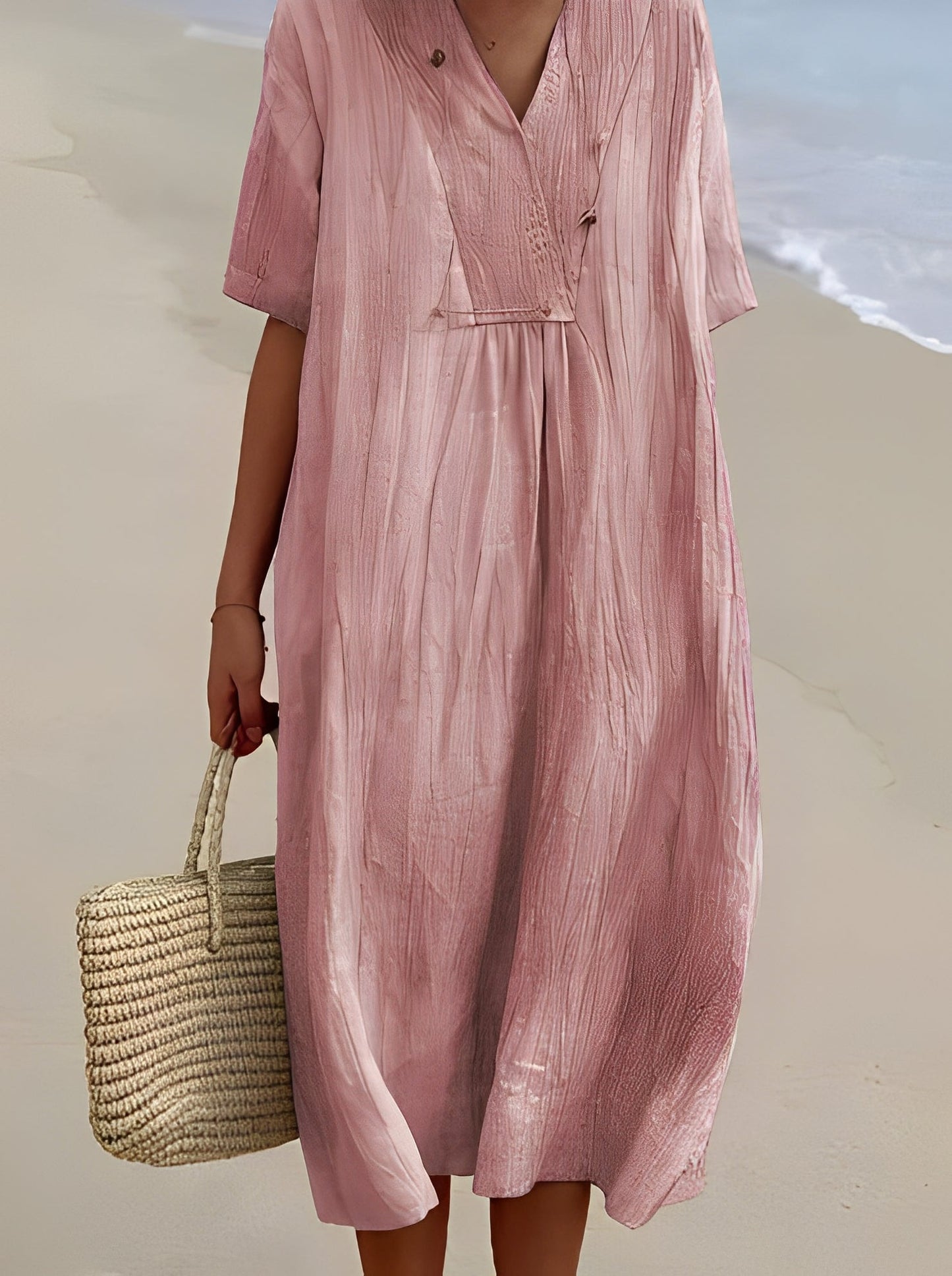 Leilani - Elegancka lniana sukienka z dekoltem V dla kobiet