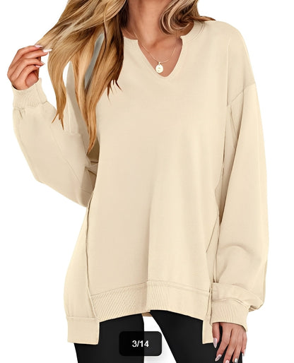 Maggie - Swobodny sweter w paski z dekoltem V dla kobiet