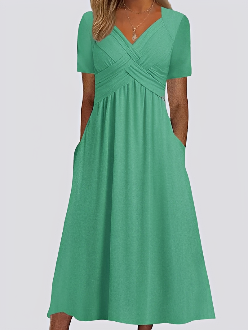 Salma - Swobodna sukienka midi z krótkimi rękawami dla kobiet