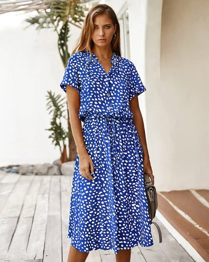 Molly - Stylowa Krótkoreczna Sukienka z Kołnierzykiem dla Kobiet