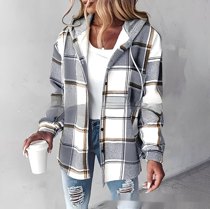 Éliette - Damska zimowa kurtka z kapturem w kratkę