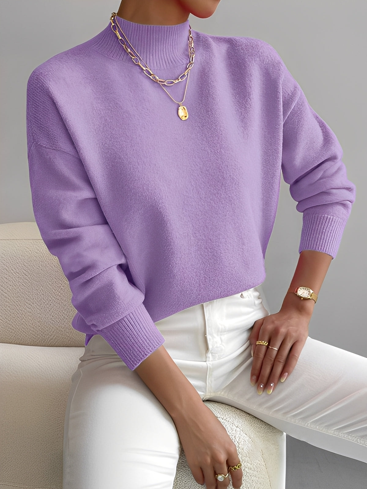 Roxana - Kobiecy elegancki sweter z wysokim kołnierzem