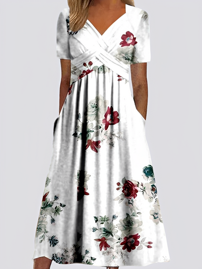 Salma - Swobodna sukienka midi z krótkimi rękawami dla kobiet