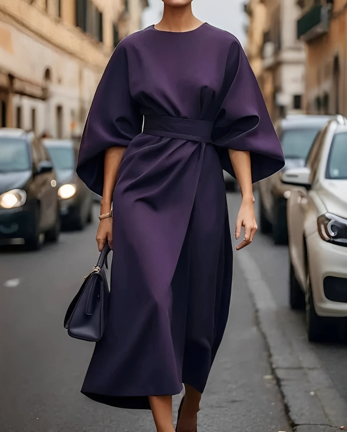 Nancy - Stylowa sukienka midi z latarnianymi rękawami dla kobiet