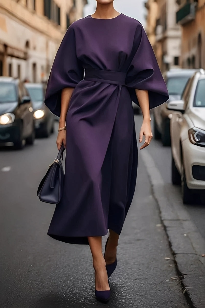 Nicole - Stylowa midi sukienka z bufiastymi rękawami dla pań