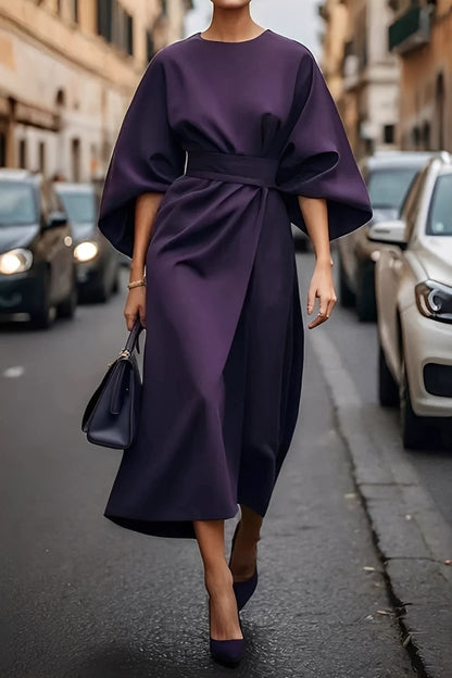 Nicole - Stylowa midi sukienka z bufiastymi rękawami dla pań