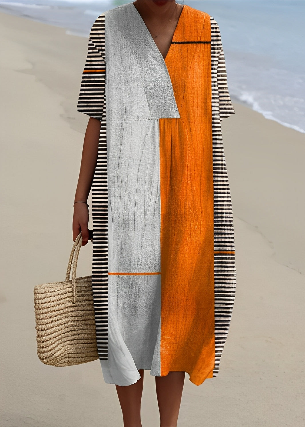 Leilani - Elegancka lniana sukienka z dekoltem V dla kobiet