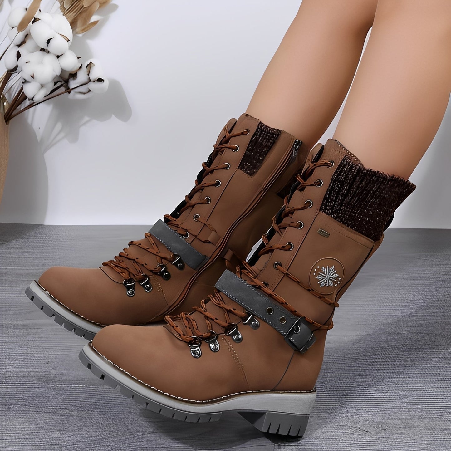 Maggie - Trendowe śniegowce z dzianinowym mankietem dla kobiet