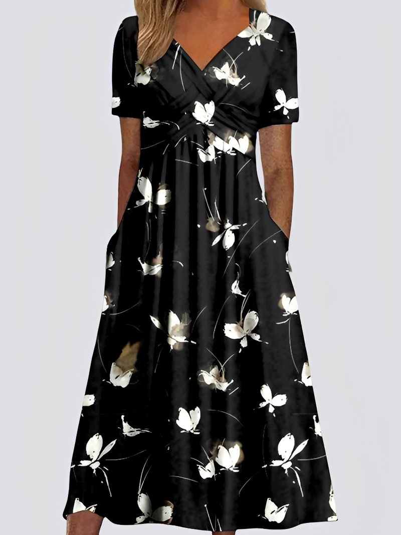 Salma - Swobodna sukienka midi z krótkimi rękawami dla kobiet