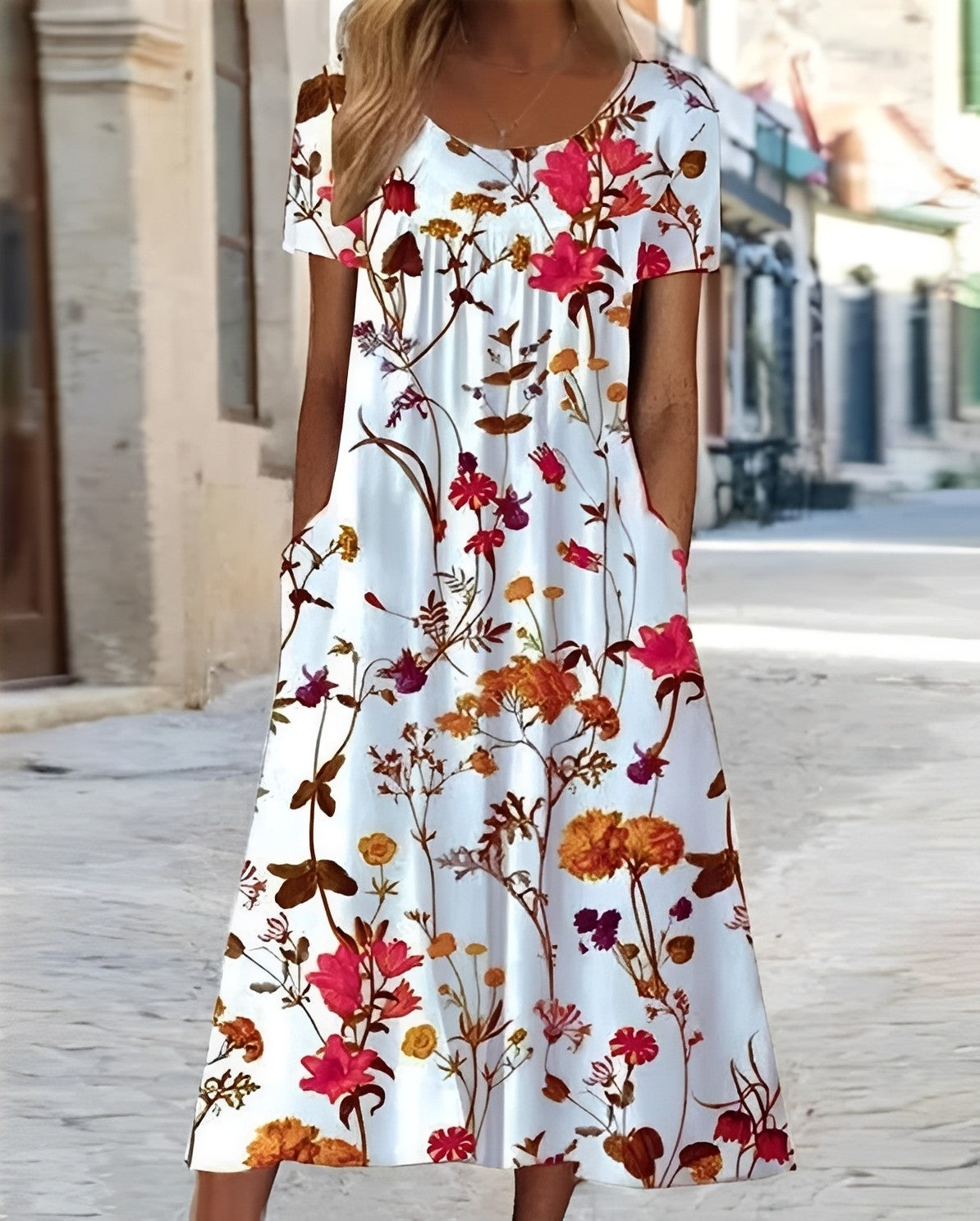 Meghan - Stylowa sukienka swing z kwiatowym wzorem dla kobiet