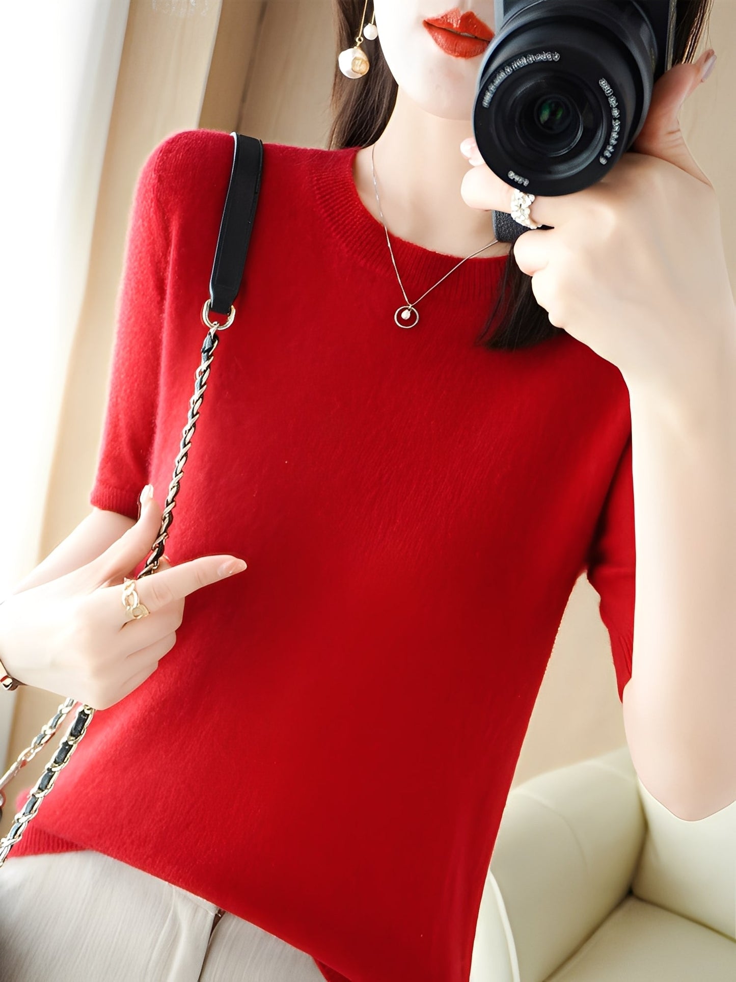 Blandine - Damski sweter z krótkimi rękawami