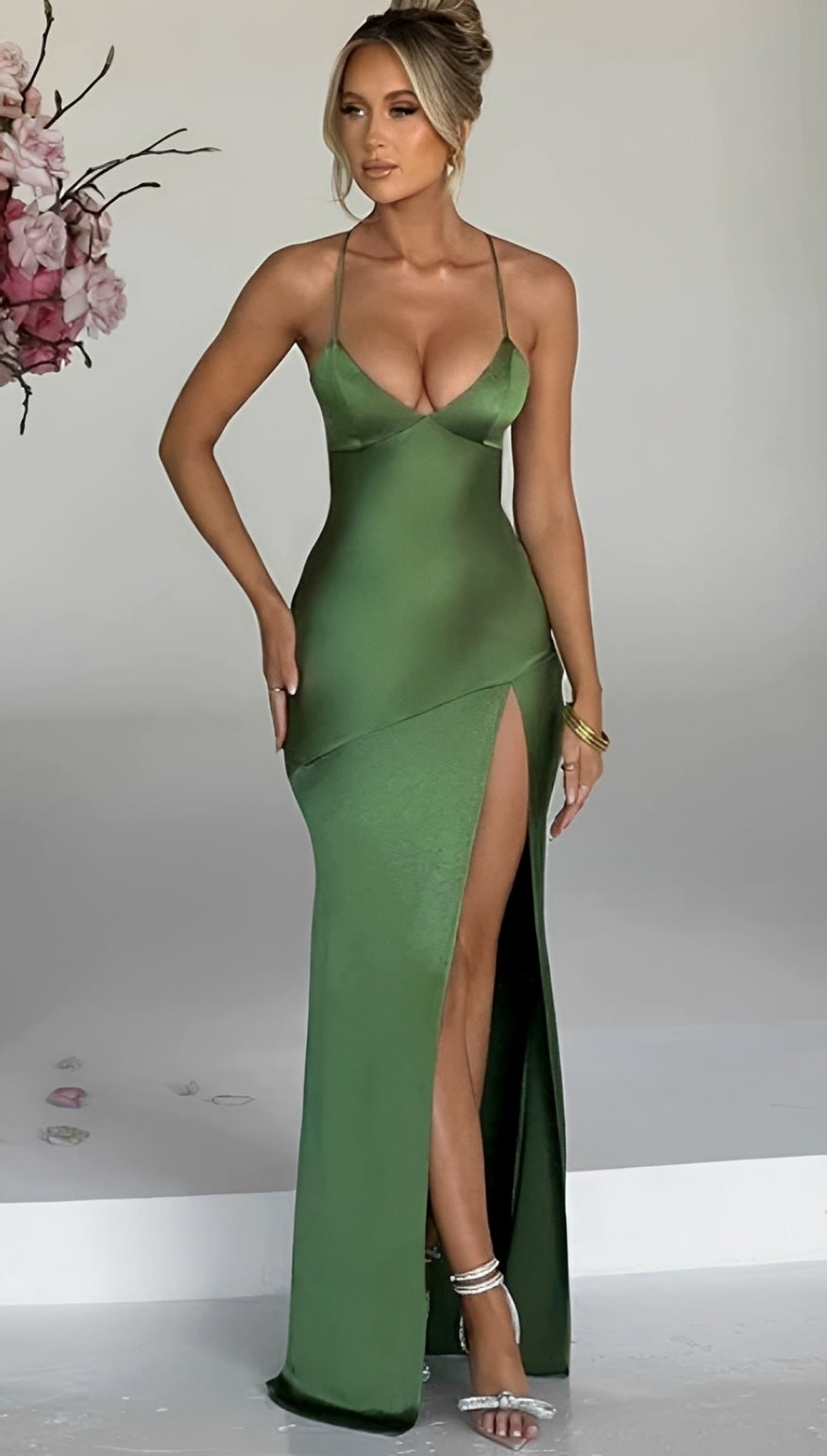 Jasmin - Elegancka długa sukienka maxi z rozcięciem dla kobiet