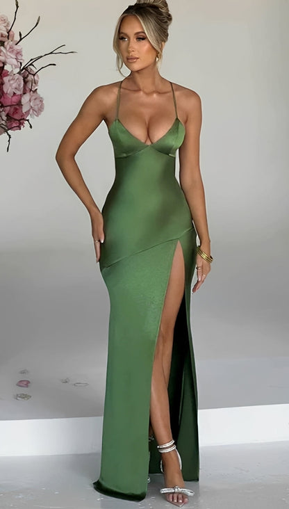 Jasmin - Elegancka długa sukienka maxi z rozcięciem dla kobiet