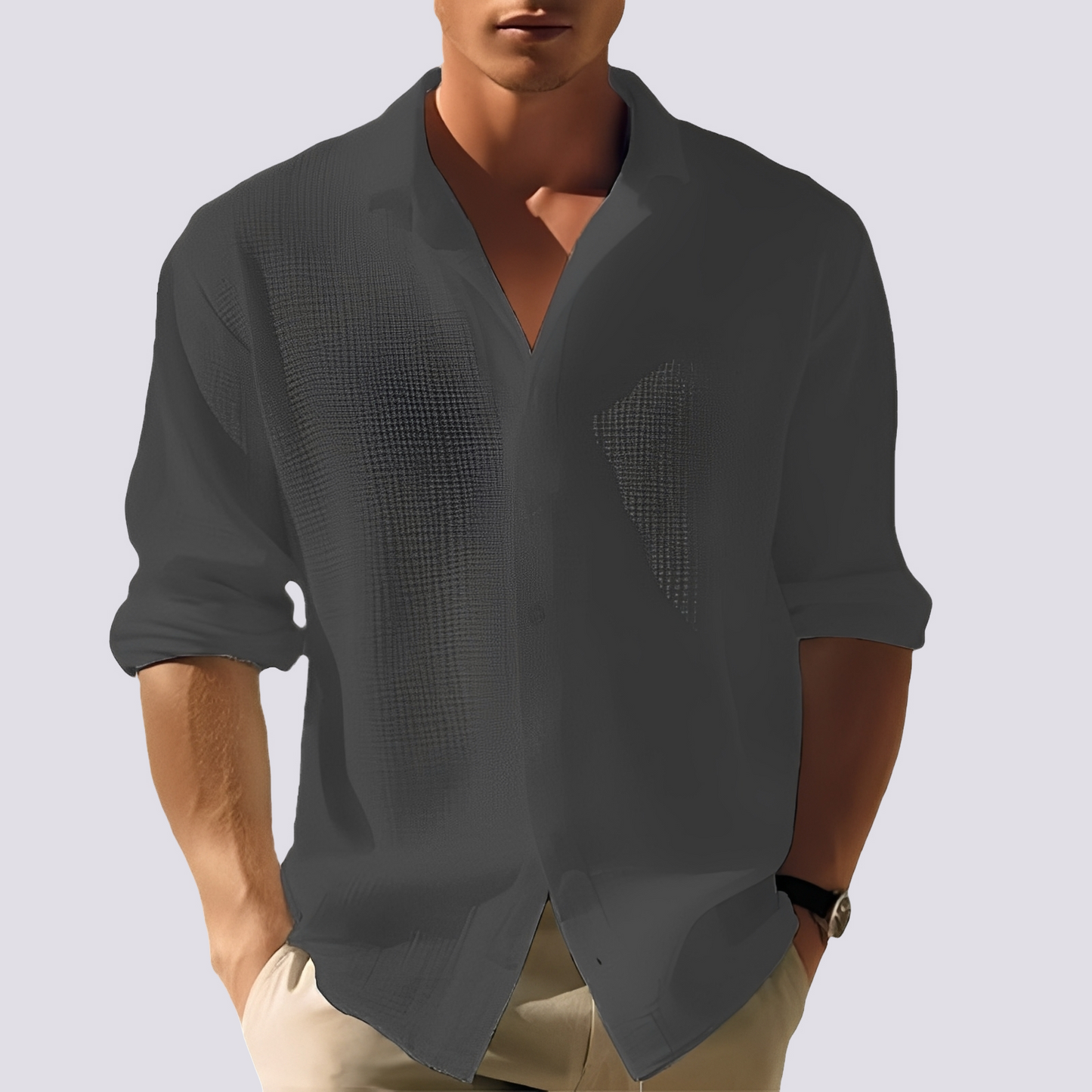 Ryan - Swobodne, proste koszula z długim rękawem z guzikami dla mężczyzn