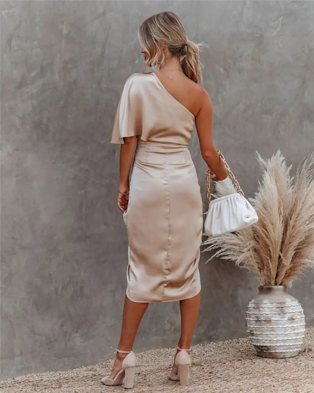 Aisha - Glamourosna Drapé Midi-Sukienka dla Kobiet