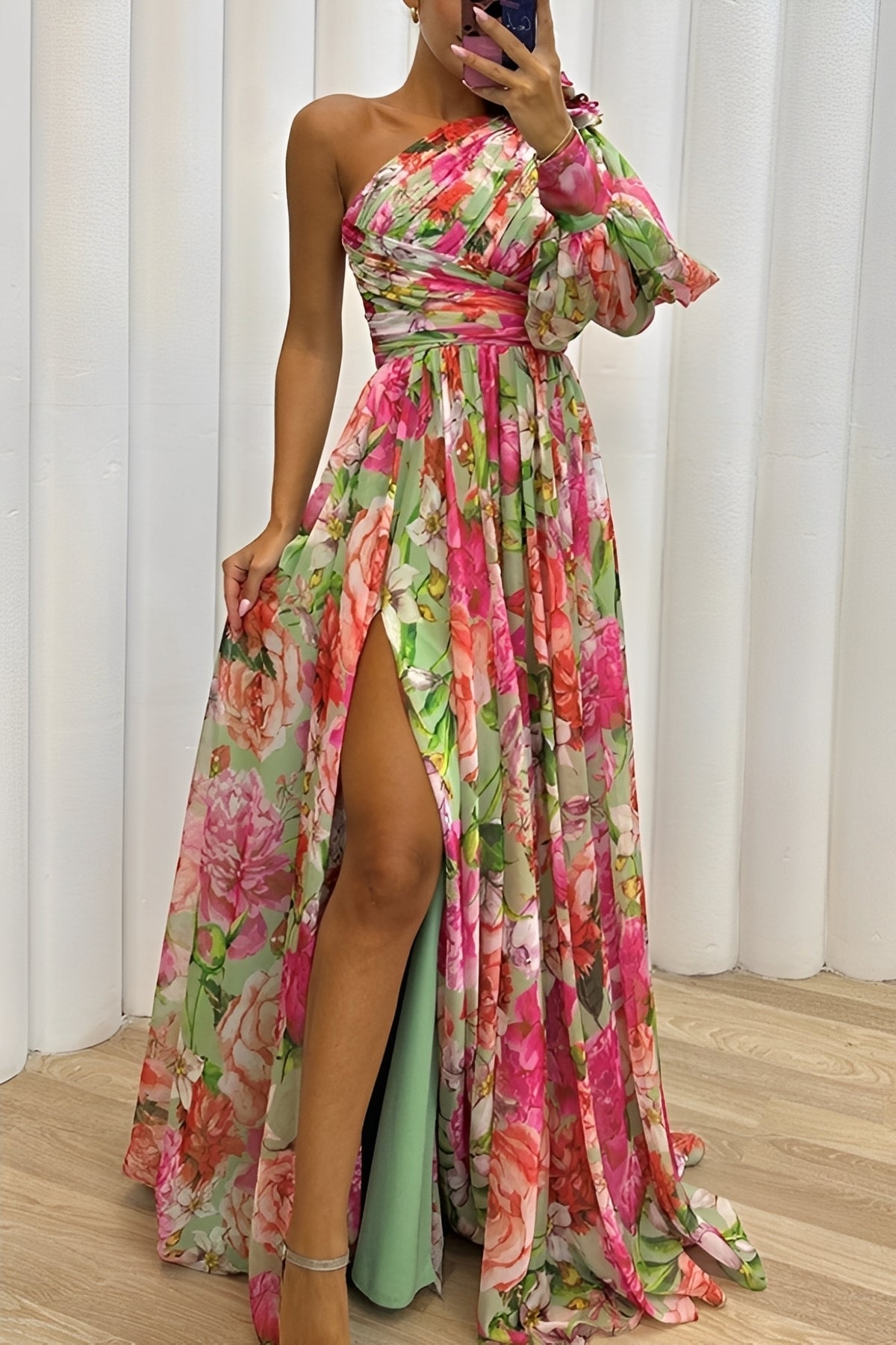 Katherine - Kwiatowa, lekka sukienka na ramię dla kobiet