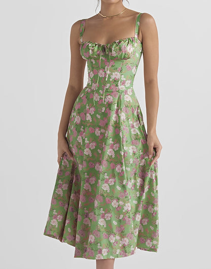 Alyssa - Dopasowana midi sukienka w kwiatowy wzór dla kobiet