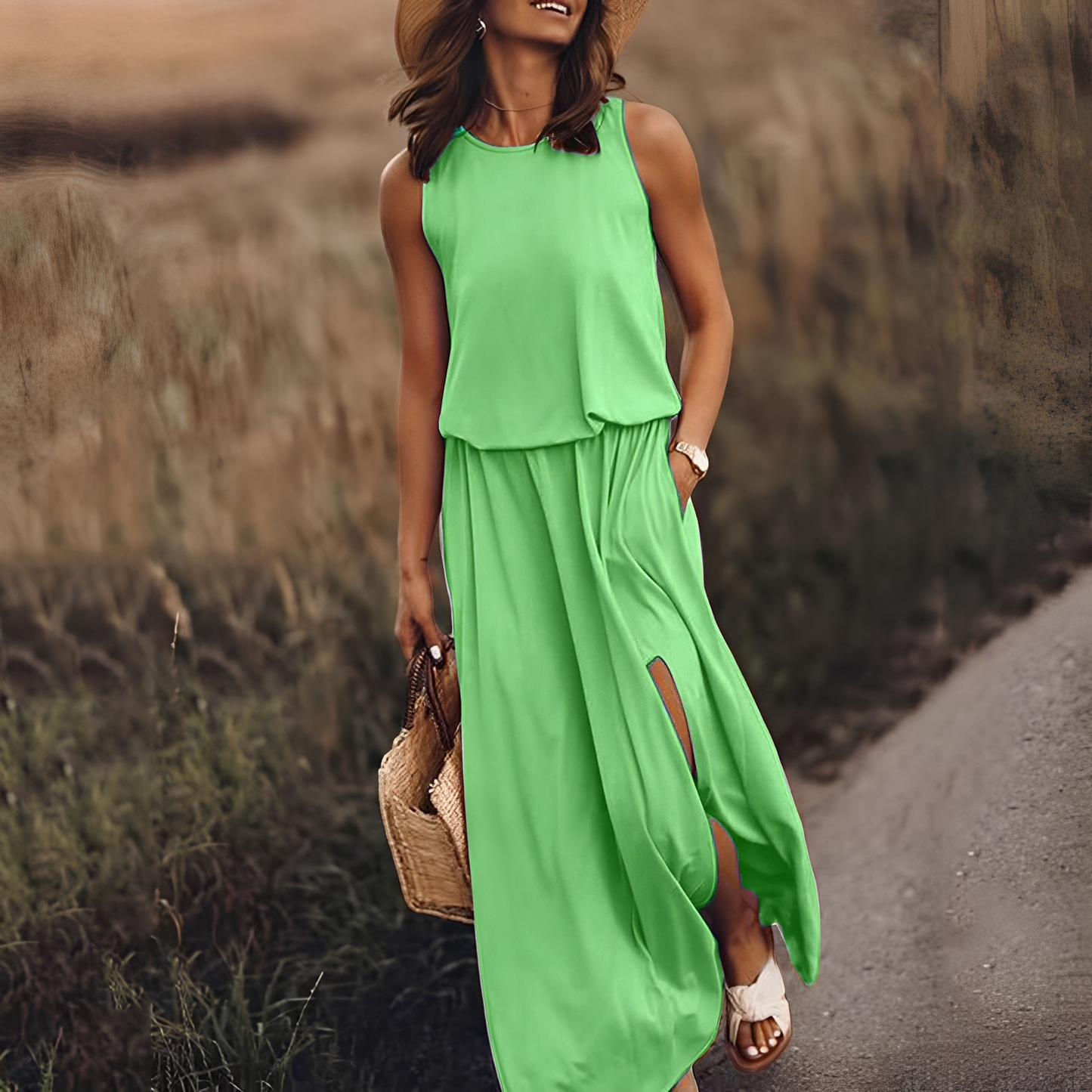 Agnes - Luźna, bezrękawnikowa sukienka maxi dla kobiet