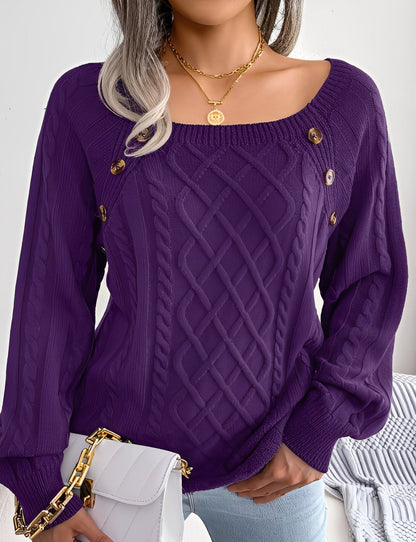 Sally - Modny sweter damski z dzianiny i guzikami