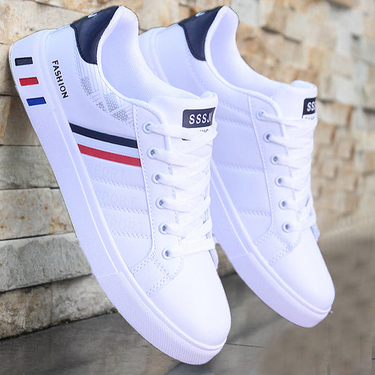 Noah - Białe Męskie Buty Casual z Paskami