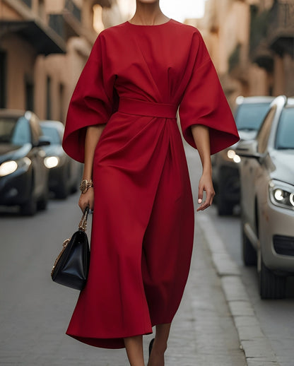 Nancy - Stylowa sukienka midi z latarnianymi rękawami dla kobiet