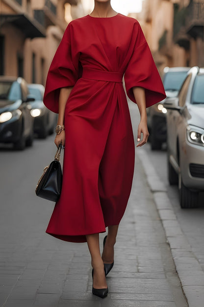 Élise - Stylowa sukienka z latarnianymi rękawami i paskiem dla kobiet