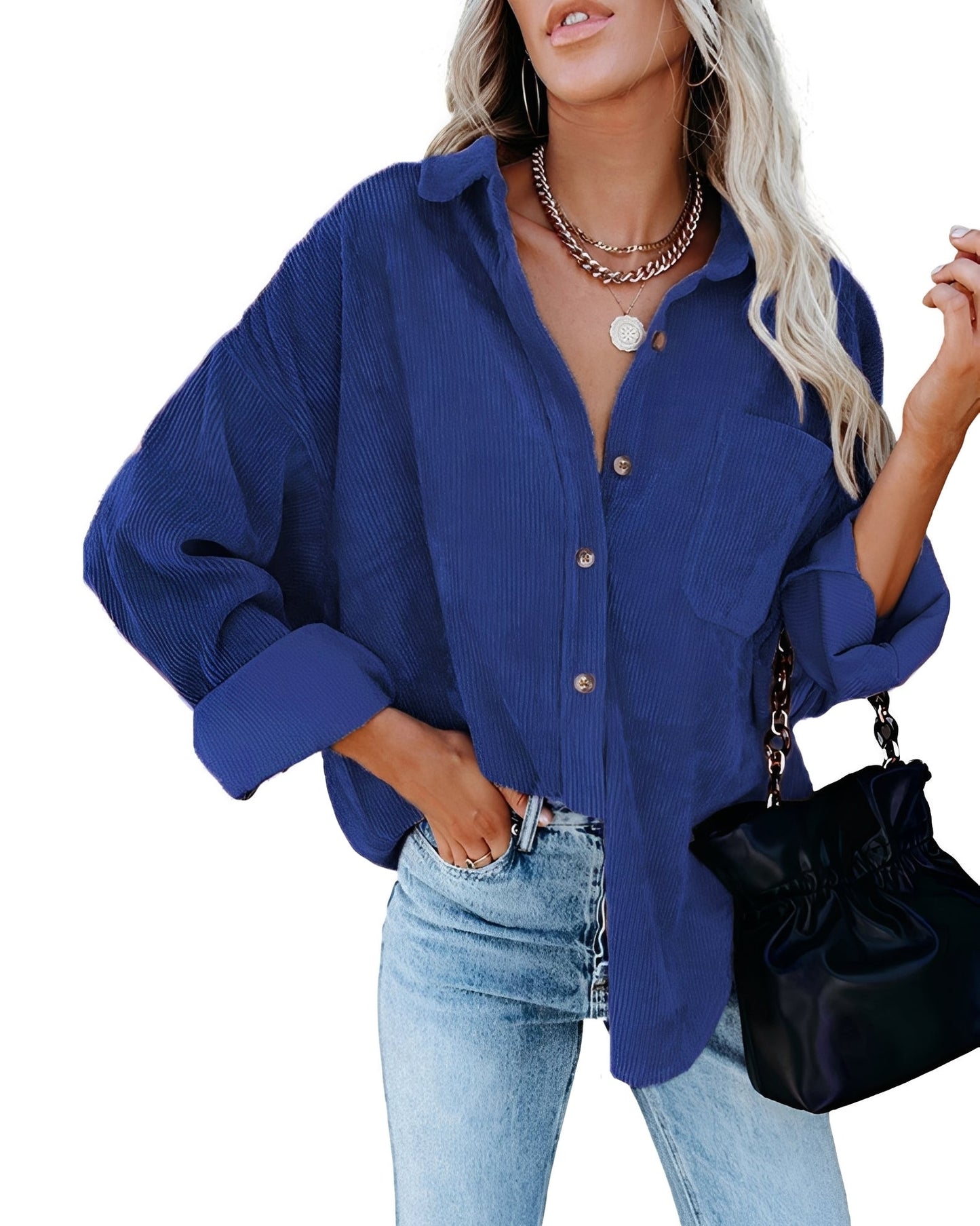 Jemima - Swobodne, luźno szyte polo z sztruksu dla kobiet