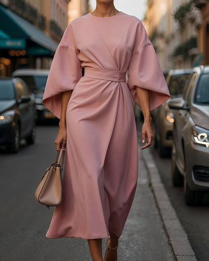 Nancy - Stylowa sukienka midi z latarnianymi rękawami dla kobiet