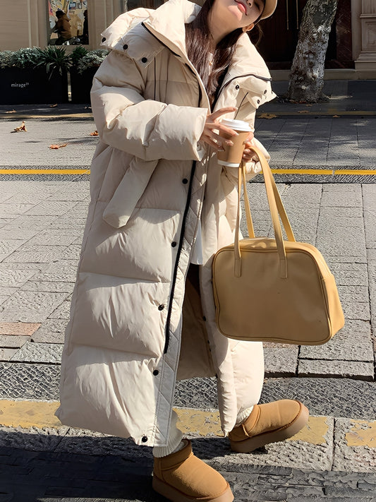 Hazel - Elegancka długa kurtka z kapturem dla kobiet