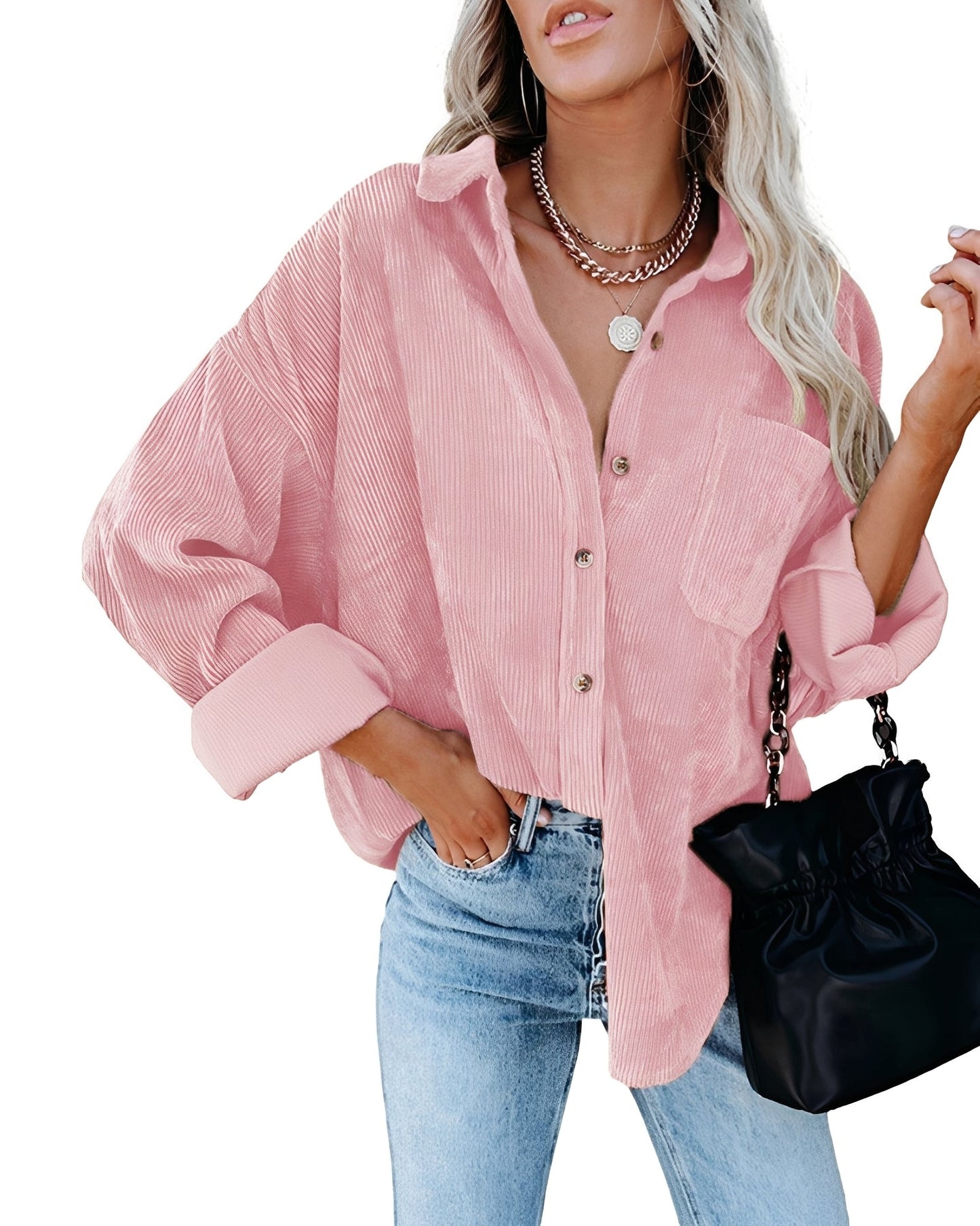 Jemima - Swobodne, luźno szyte polo z sztruksu dla kobiet