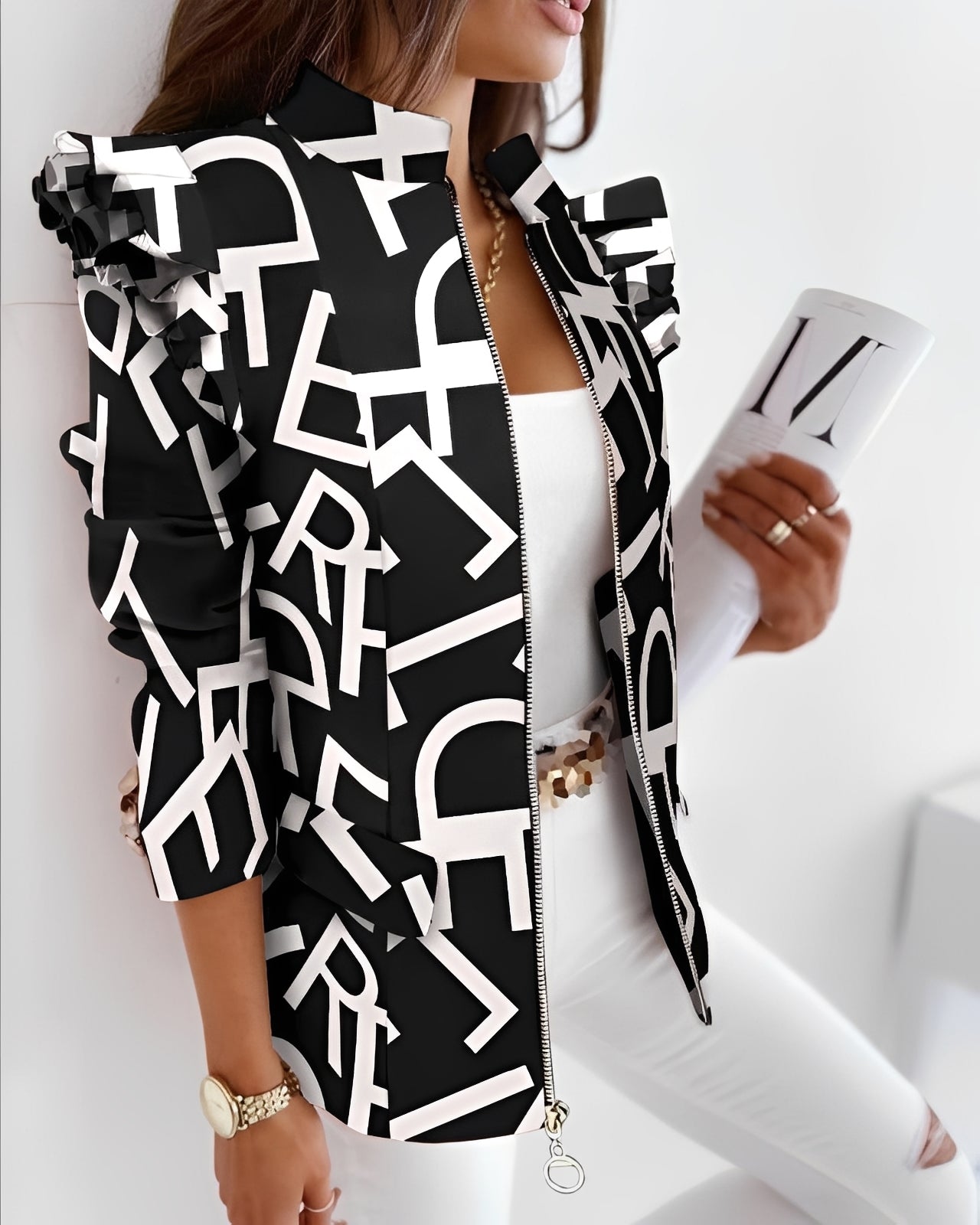 Amelia - Żakiet z falbanami i zamkiem dla kobiet