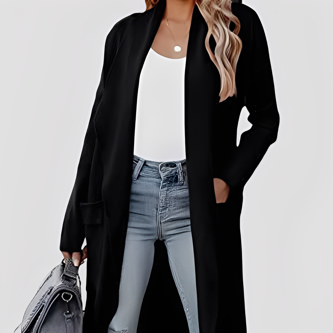 Chantal - Swobodny długi tweedowy kardigan damski