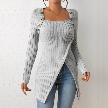 Alfreda - Damska bluzka z dzianiny z guzikami