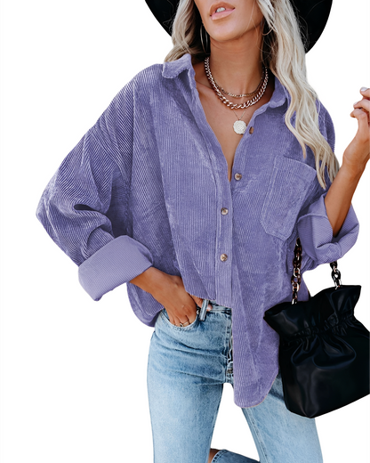 Jemima - Swobodne, luźno szyte polo z sztruksu dla kobiet