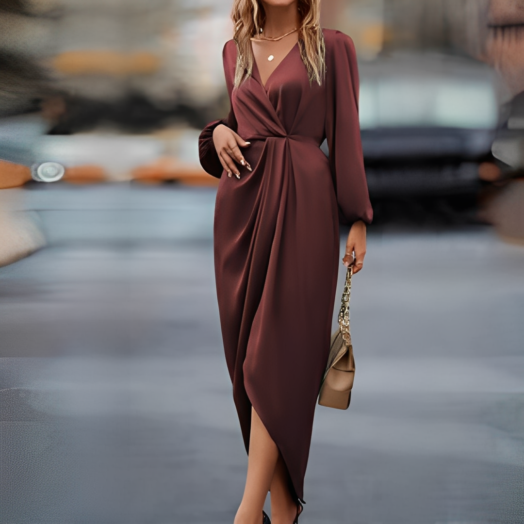 Camélian - Stylowa długa sukienka dla kobiet z rękawami