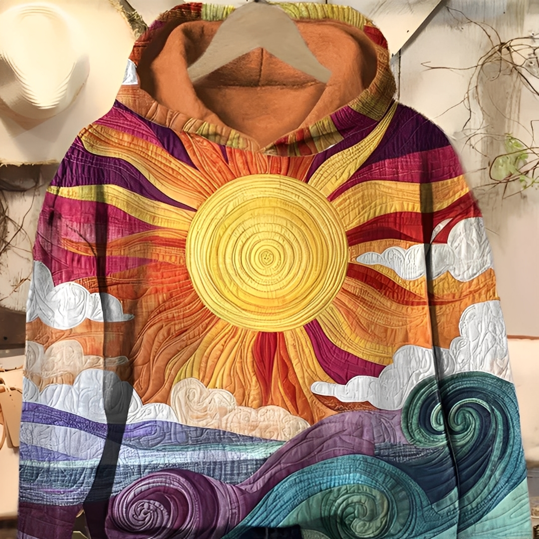 Vérène - Damska bluza z kapturem z nadrukiem w stylu vintage