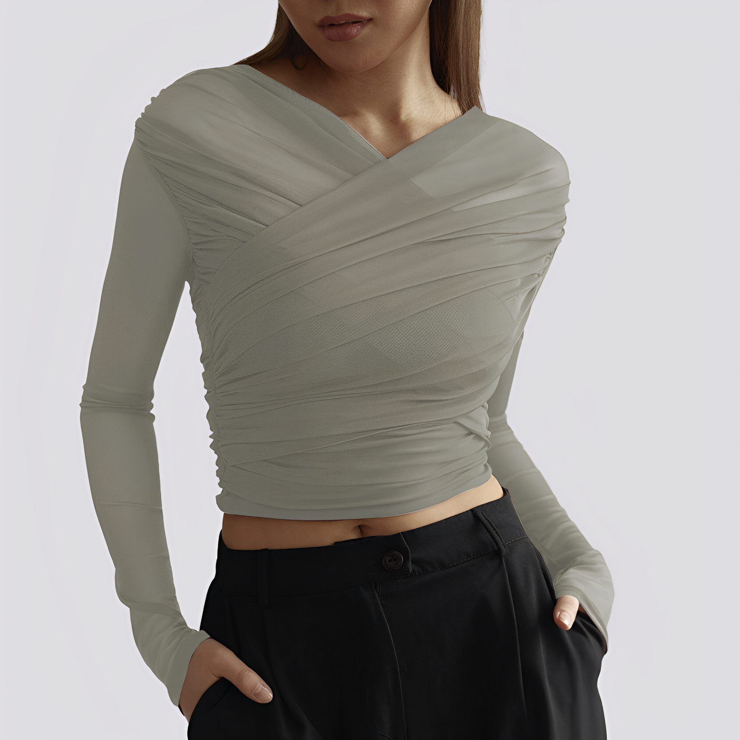 Meghan - Stylowa, marszczona bluzka z długim rękawem dla kobiet