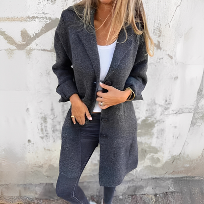 Odile - Długi płaszcz damski z klapami, o swobodnym kroju