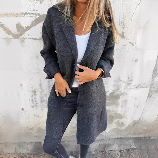 Odile - Długi płaszcz damski z klapami, o swobodnym kroju