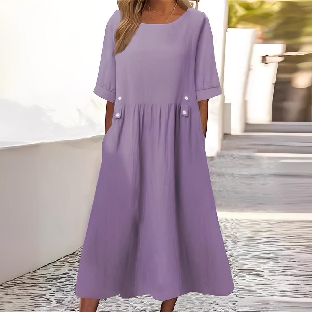 Sylvette - Damska sukienka bawełniana z okrągłym dekoltem