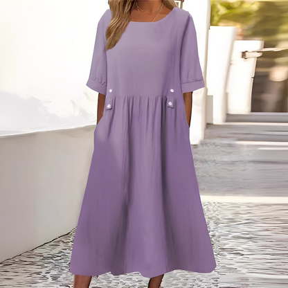 Sylvette - Damska sukienka bawełniana z okrągłym dekoltem