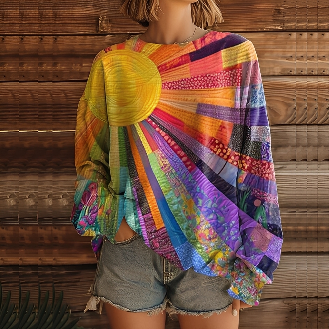 Aloysia - Sweter damski z barwnym cyfrowym wzorem