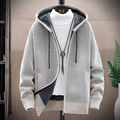 Roni - Męska nowoczesna bluza z kapturem z dzianiny z polarową podszewką