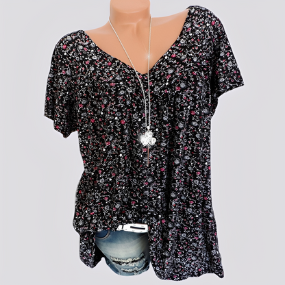 Claudia - Stylowa, luźna bluzka z wzorem kwiatowym dla kobiet