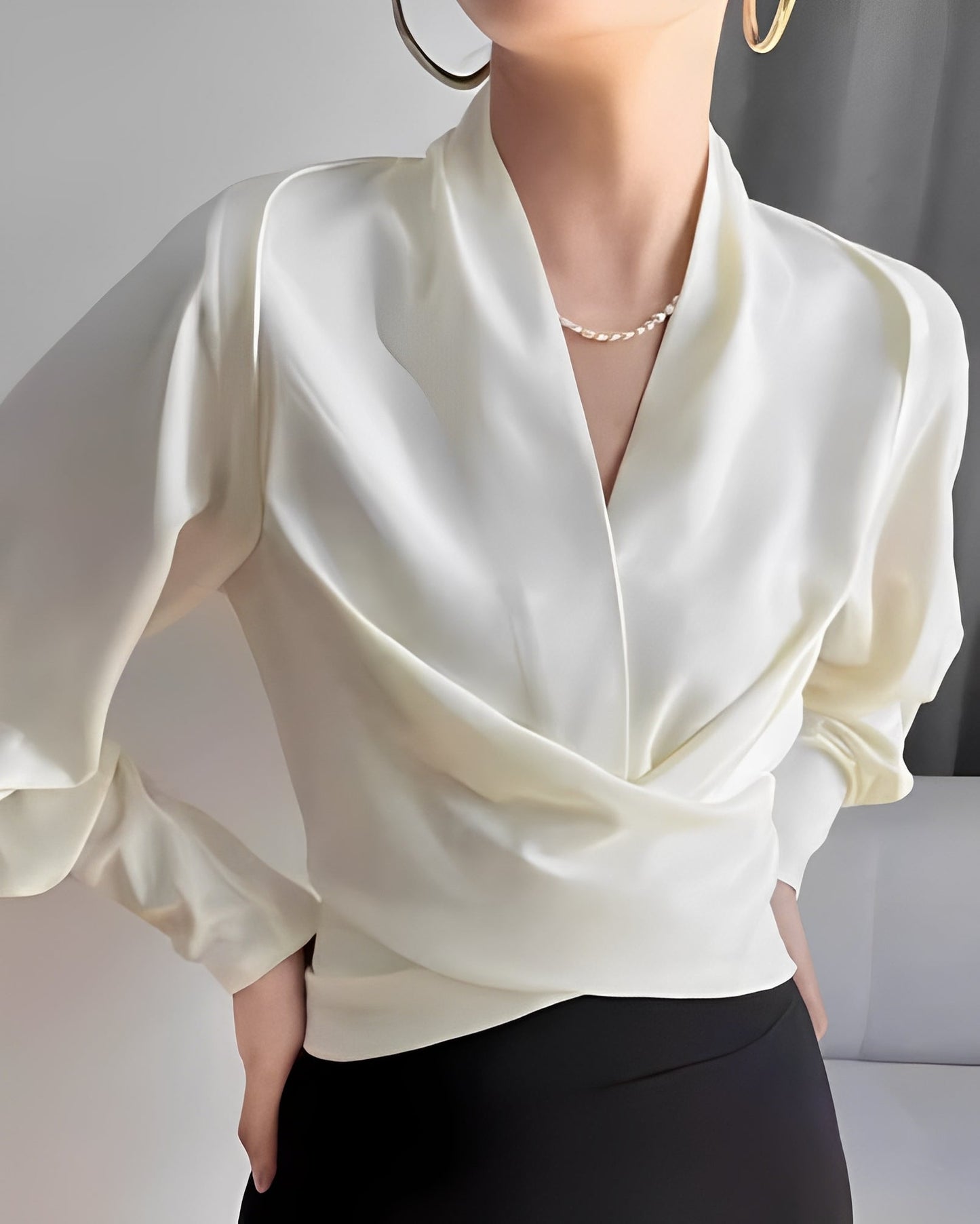 Annora - Elegancka damska bluzka satynowa z długim rękawem